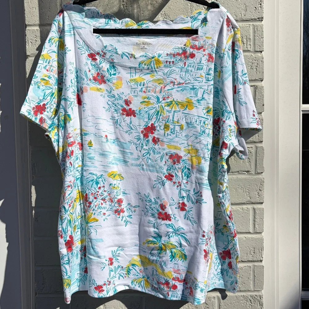 Kim Rogers short sleeve scallop neck top 3X - Picture 3 of 9